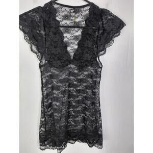 Just Sexy Lingerie Top Womens Small Sheer Mesh Babydoll Y2K Lace Goth Romantic